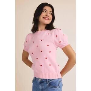 NEW SUNDAY EDITION heart embroidered sweater top in blush red